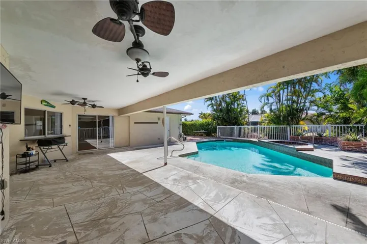 View of pool with patio surround and a fenced backyard