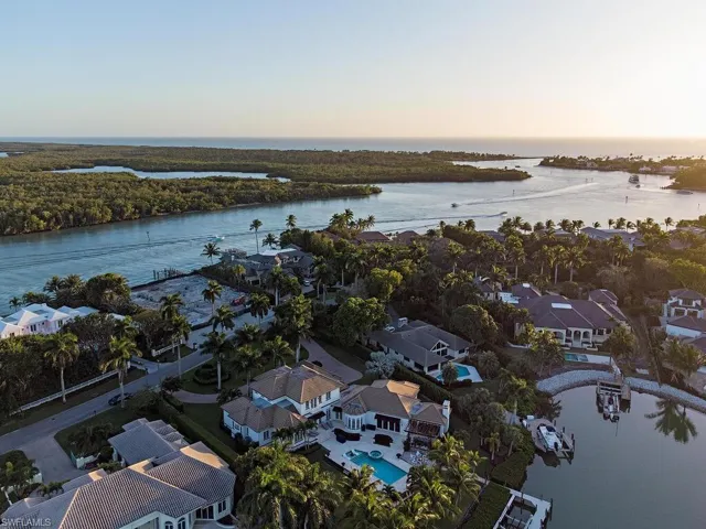 Aerial view at dusk with a water view