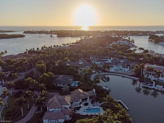 Aerial view at dusk with a water view