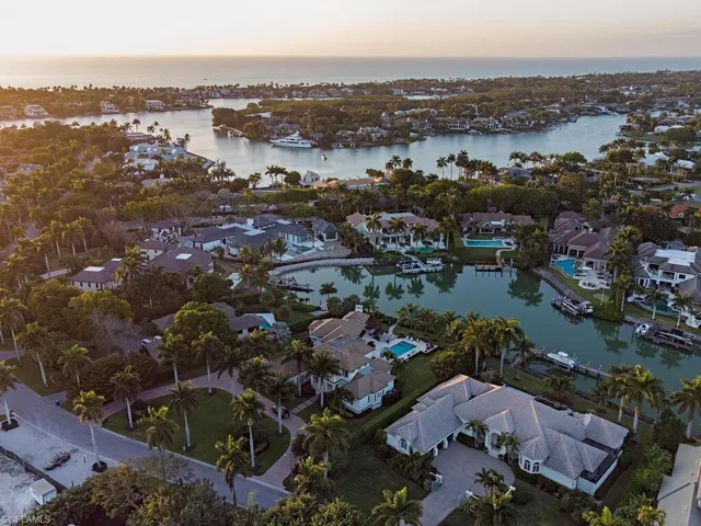 Aerial view at dusk with a water view