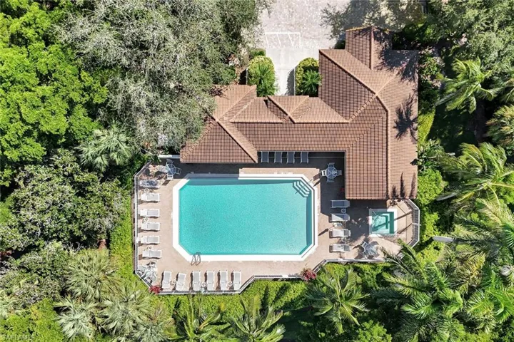 Aerial view of the pool/spa area and Bay Pointe private clubhouse space