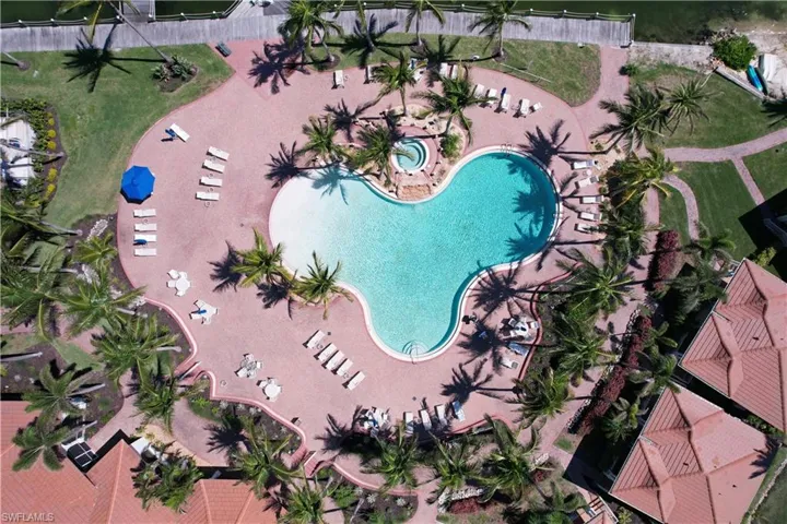 Drone / aerial view of a pool