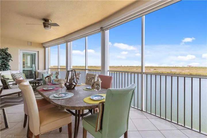Sunroom / solarium featuring a water view