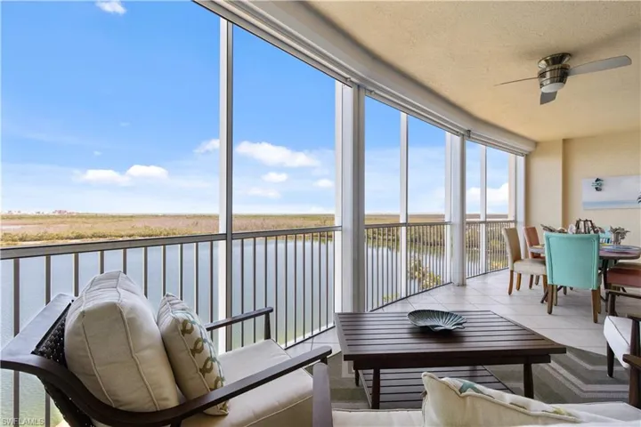 Sunroom featuring a water view