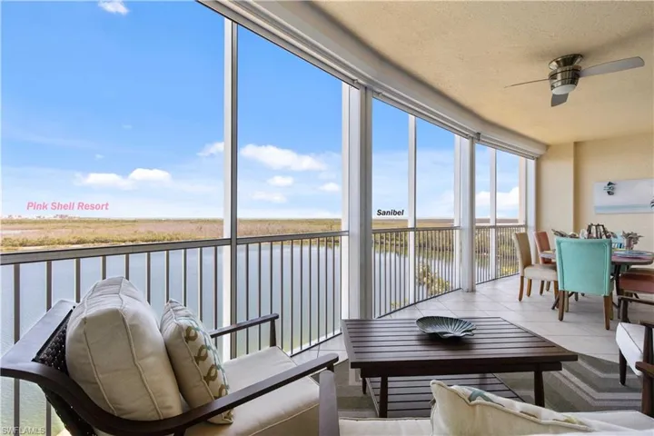 Sunroom with a water view