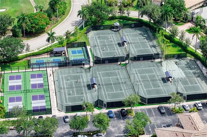 6 lighted Har Tru Tennis courts and 6 lighted Pickleball courts.  Courts are divided by glass sound barrier to reduce noise and enhance the playing experience.