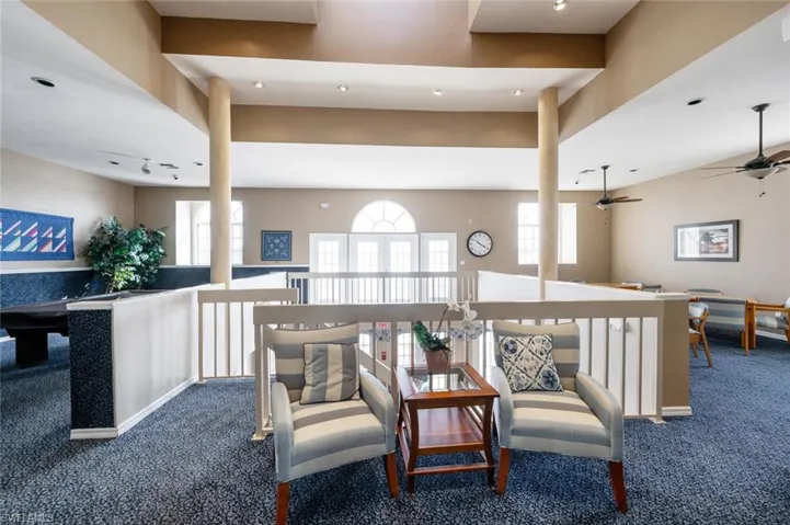 Dining area with carpet flooring
