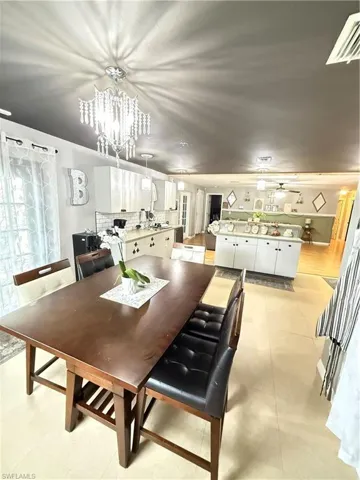 Dining space featuring a chandelier