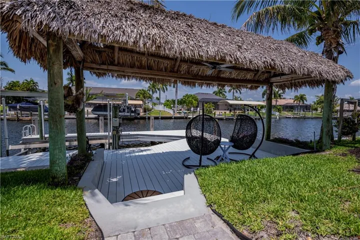 Tiki hut and dock area