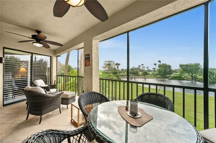 Spacious patio overlooking the lake and 9th hole tee box