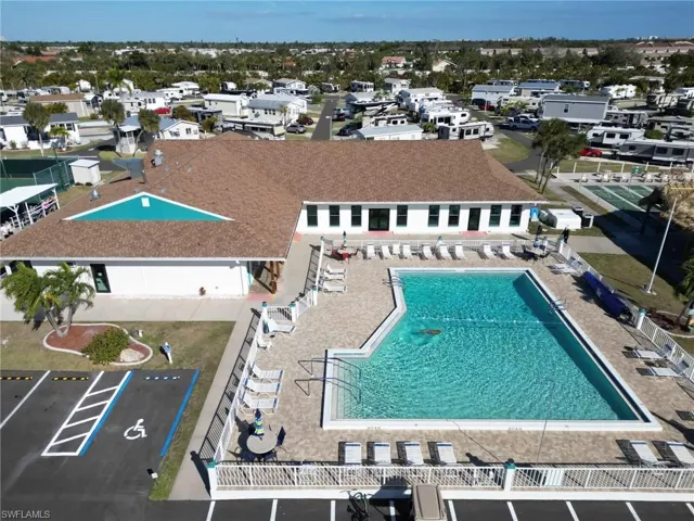 Bird's eye view of a pool area