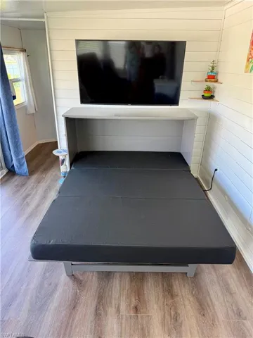 Cabinet turns into queen bed for guests