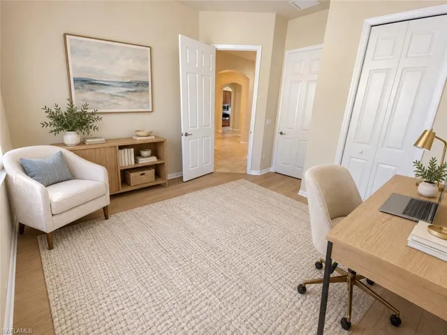 Wood-finish flooring with neutral wall tones