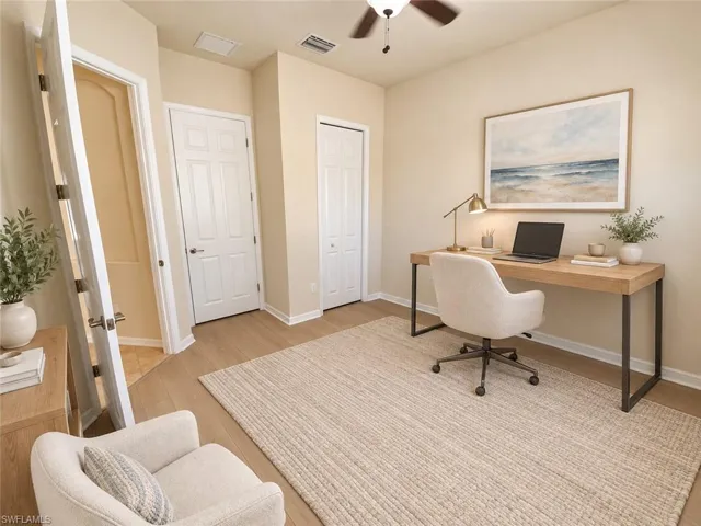 Wood-finish flooring with neutral wall tones