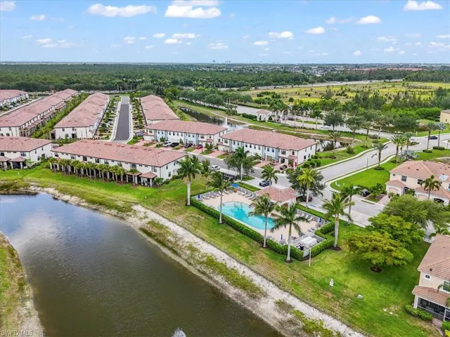 Bird's eye view of a large body of water and a pool