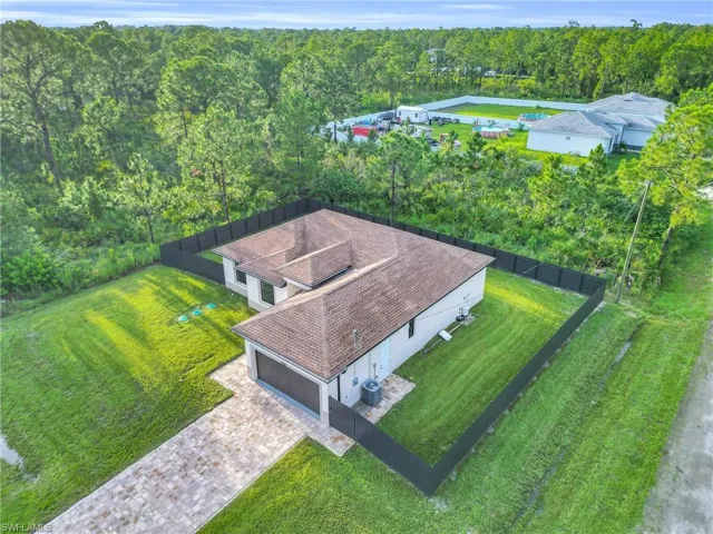 Aerial view of a heavily wooded area