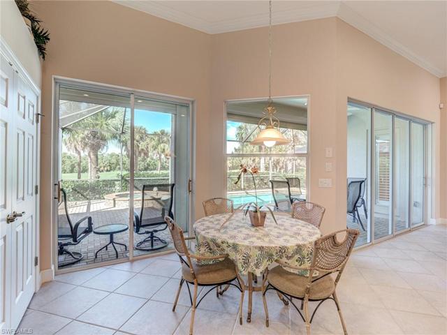 Kitchen dining area with a pool view