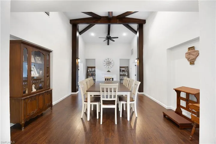 Soaring ceilings with wood beams