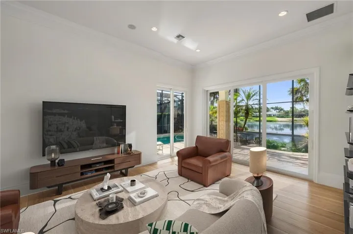 Virtually-remodeled and staged living room.