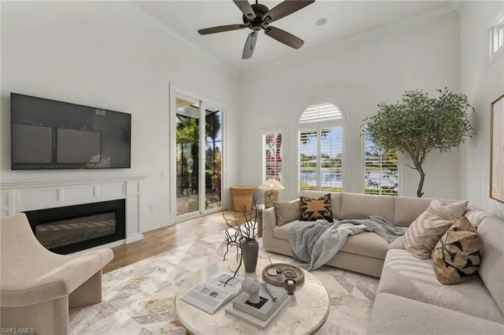 Virtually-remodeled and staged family room.