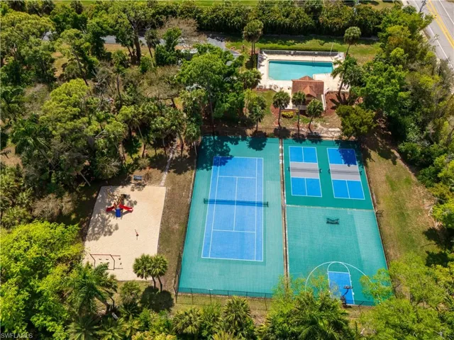 Aerial view of a pool