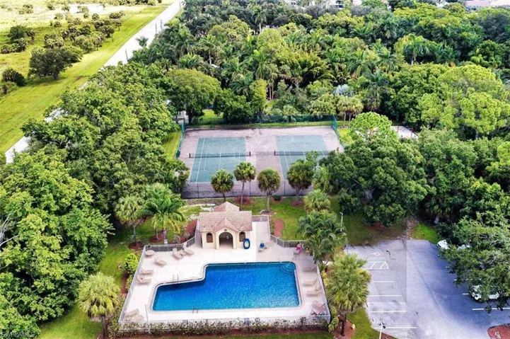 Drone / aerial view of a pool area