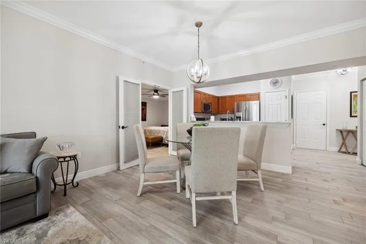 Dining area with chandelier