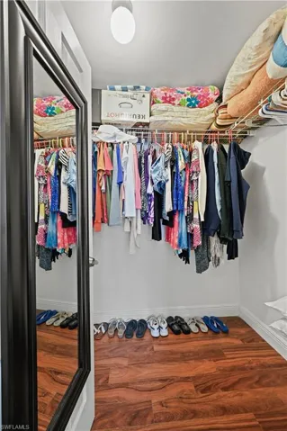 Second walk in closet featuring wood-type flooring