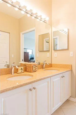 Double vanity with solid surface counter tops