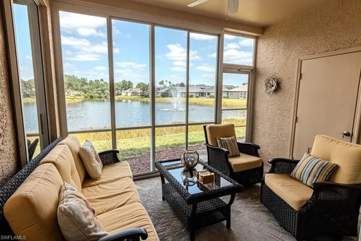 Lanai with long lakes views & storage