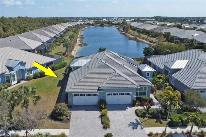Aerial view of residential area with a large body of water