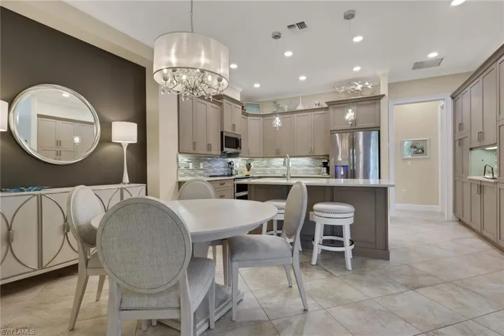 Dining area with suspended lighting