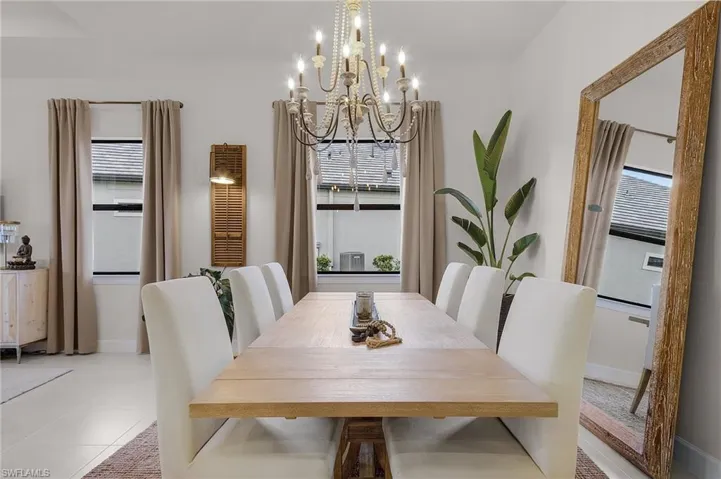 Dining area featuring a chandelier