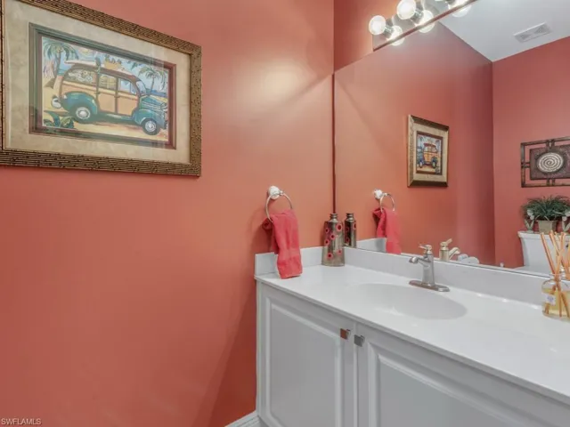 Half bath with visible vents and vanity