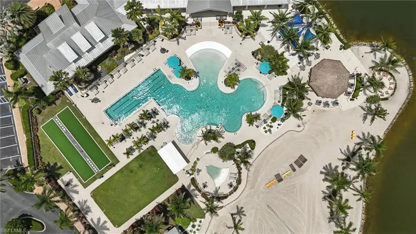Drone / aerial view of a pool