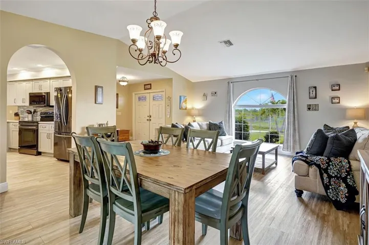 Dining room with an inviting chandelier