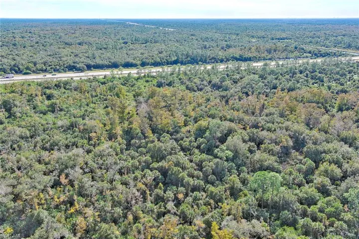 Aerial view of a heavily wooded area