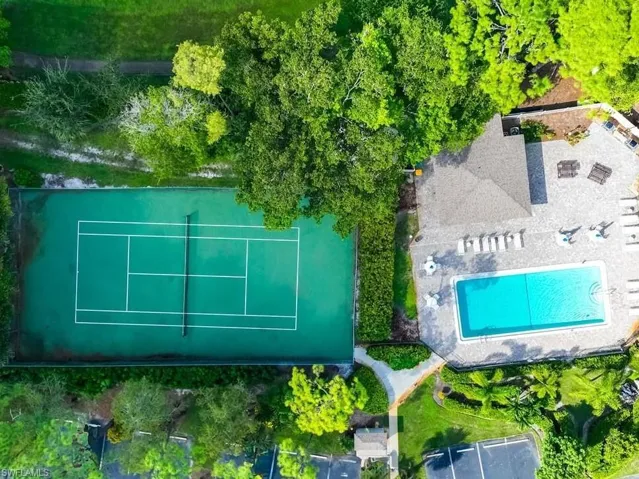 Drone / aerial view of a pool