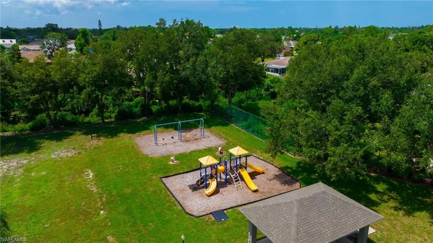 Aerial view of a recreational park and a tree filled landscape