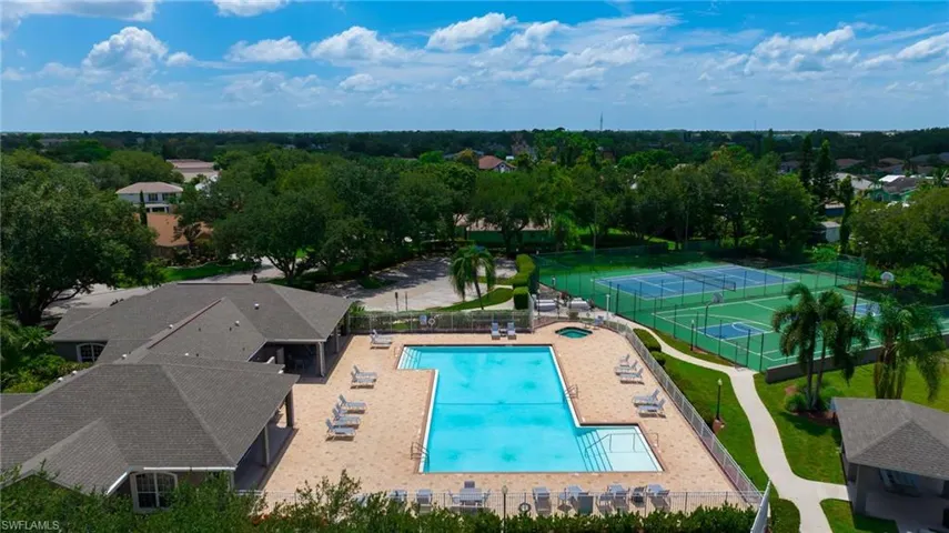 Aerial view of a pool