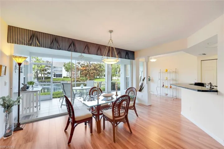 Dining space with light wood-type flooring