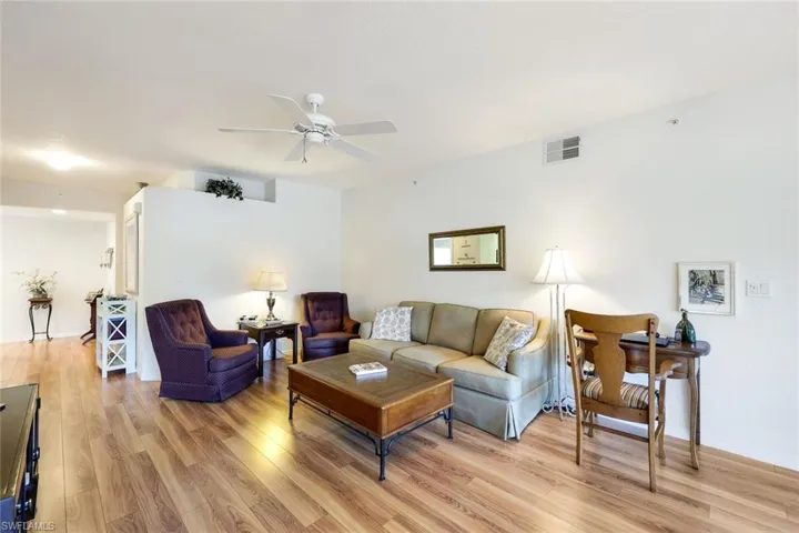 View of living room from dining area