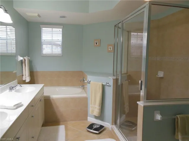 Shower, tub and dual sinks