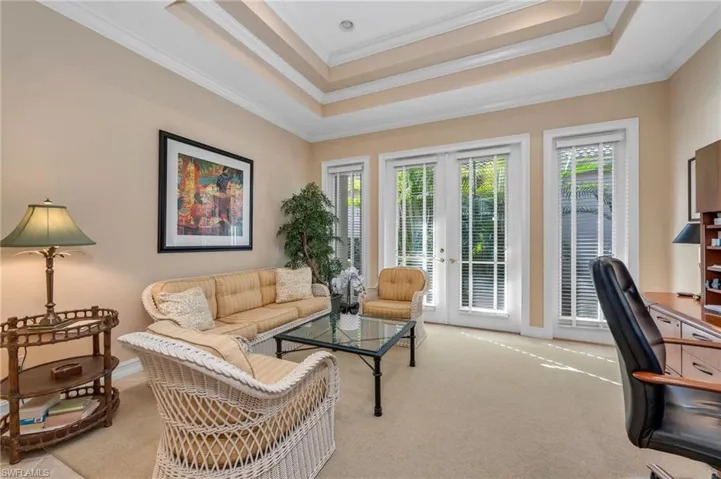 French doors lead to a private patio in this spacious den/office.  It also has pocket doors for privacy, should you want to put in a sleeper sofa.