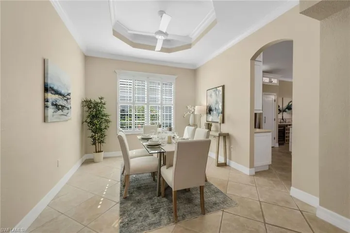 Coffered ceiling in dining room.  Dining room can be used as flex space and be a sitting area or den also.