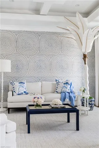 Living room with beam ceiling