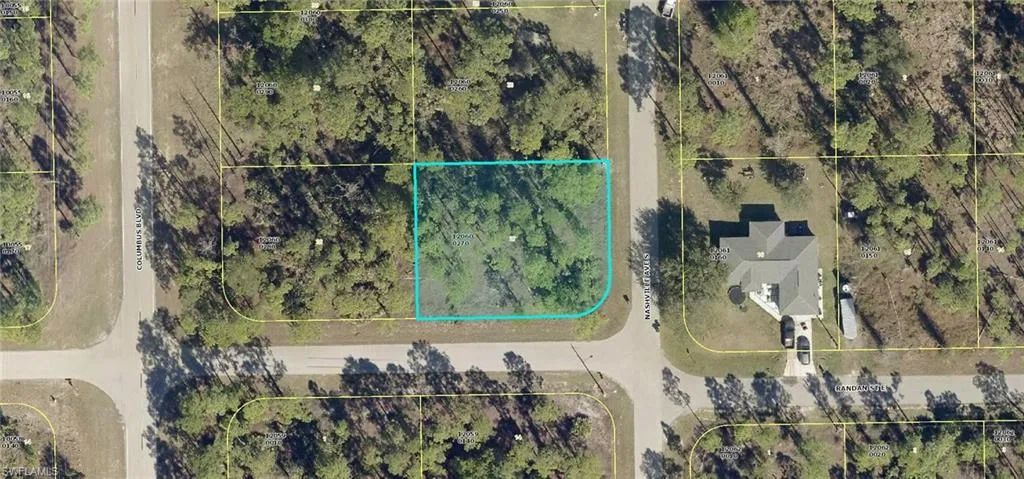 Aerial overview of property's location with property parcel outlined