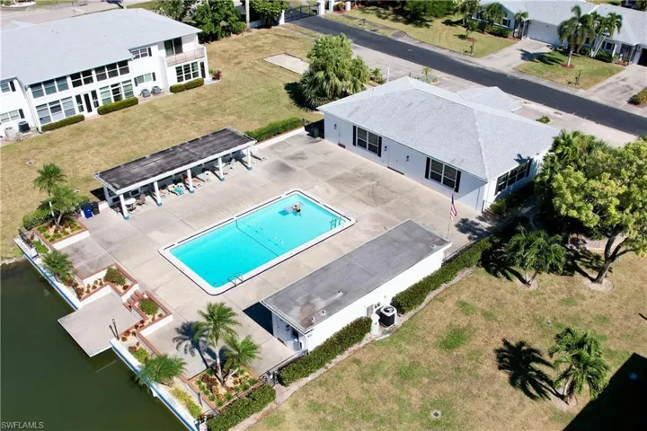 Drone / aerial view of a pool