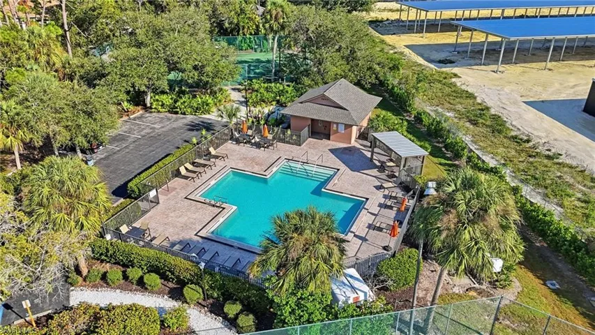 Drone / aerial view of a pool
