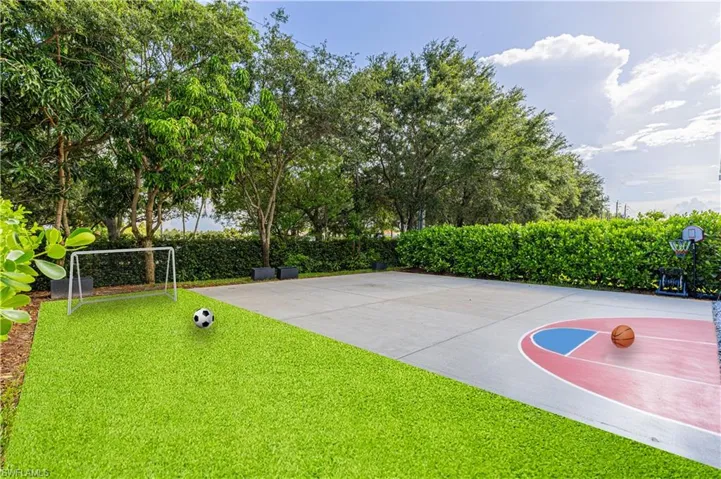 Rendering of basketball court featuring a lawn